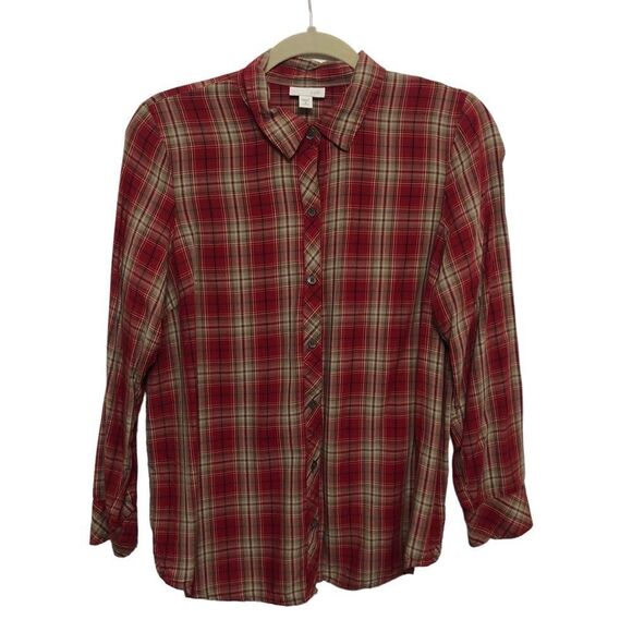 J. Jill Button Down Plaid Long Sleeve Casual Soft Size Petite Medium Top Blouse - Picture 1 of 7